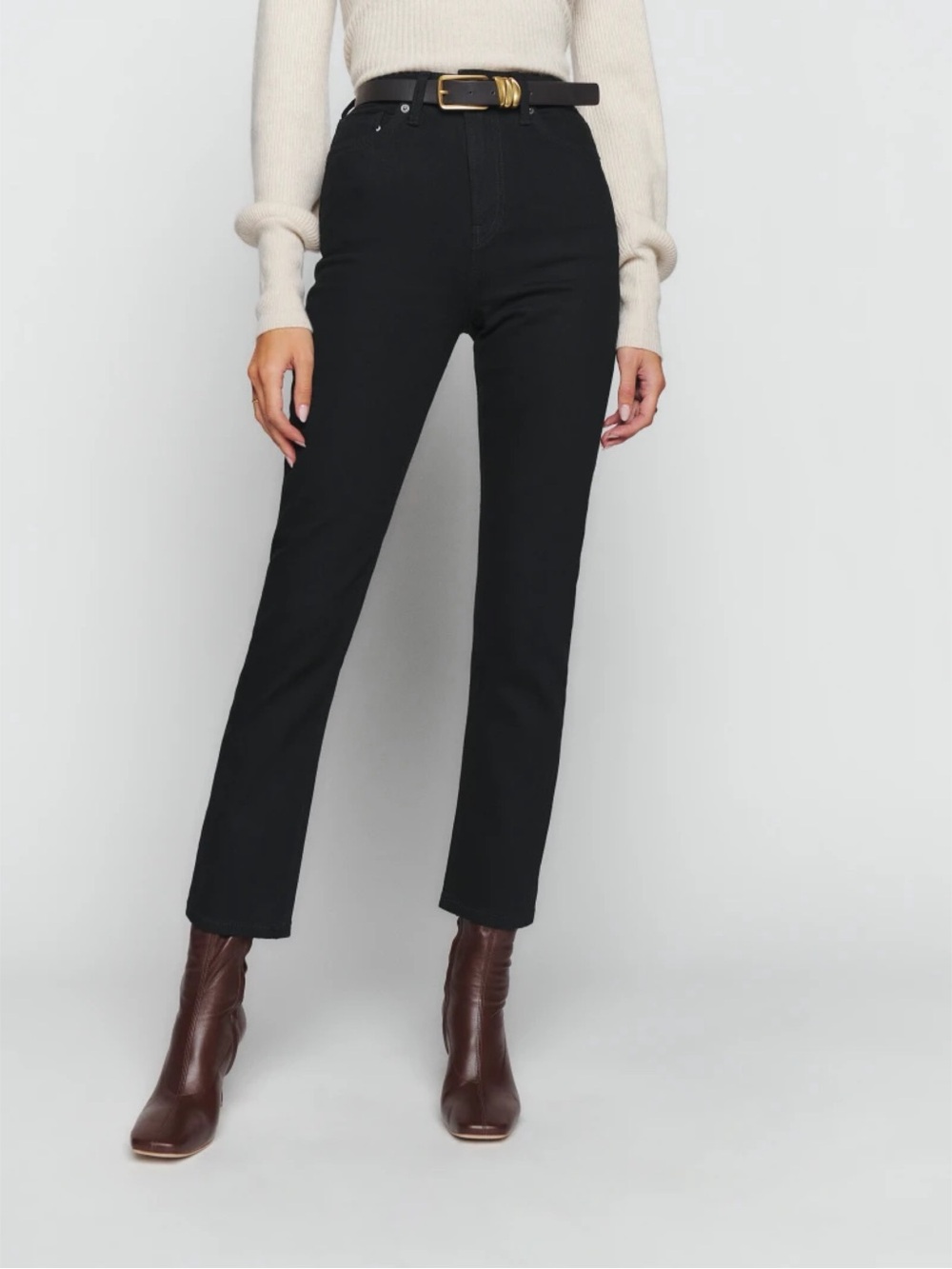 Reformation Liza Ultra High Rise Straight Cropped Jeans in Black